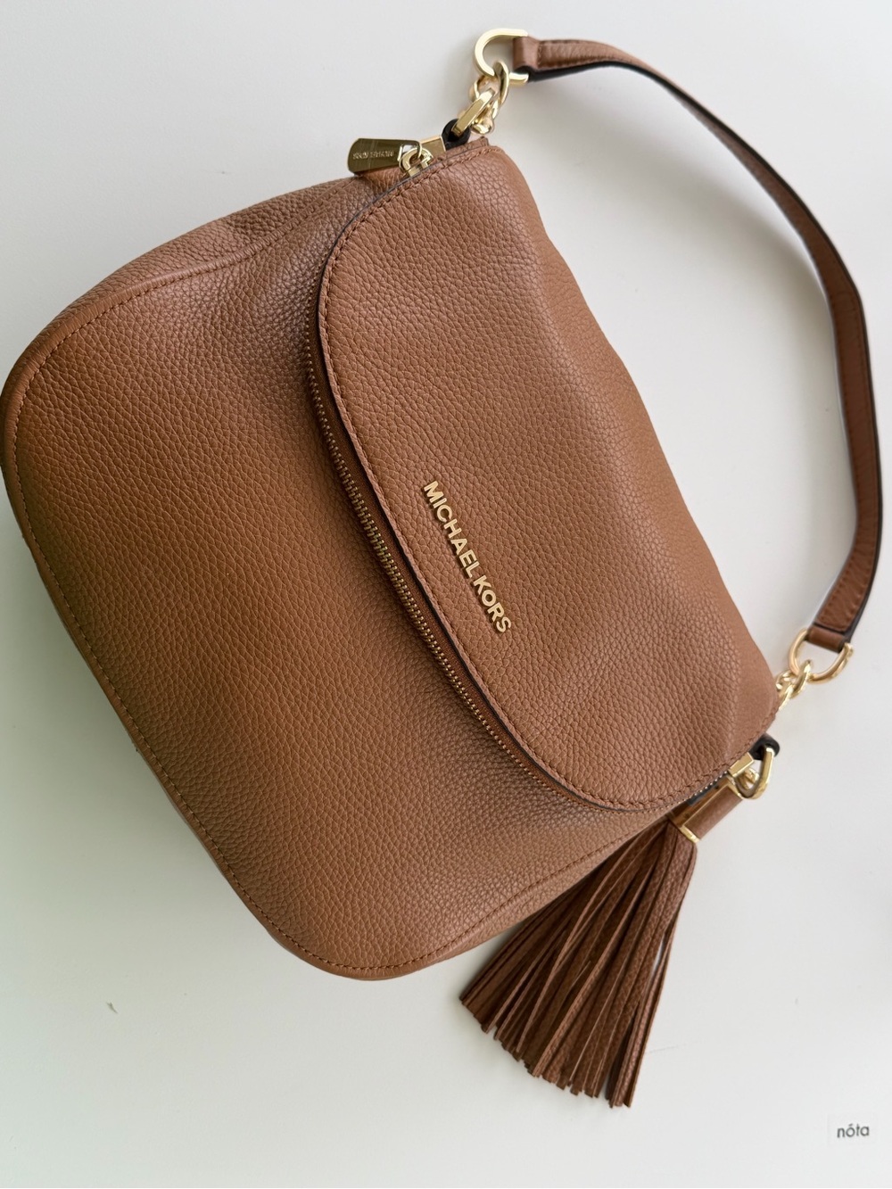 Michael Kors Camel Brown Pebbled Leather Bedford Crossbody Handbag -Tassel/Strap